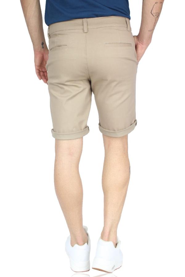 Bermuda De Gabardina Color Caki  Slim Fit Stretch Para Hombre